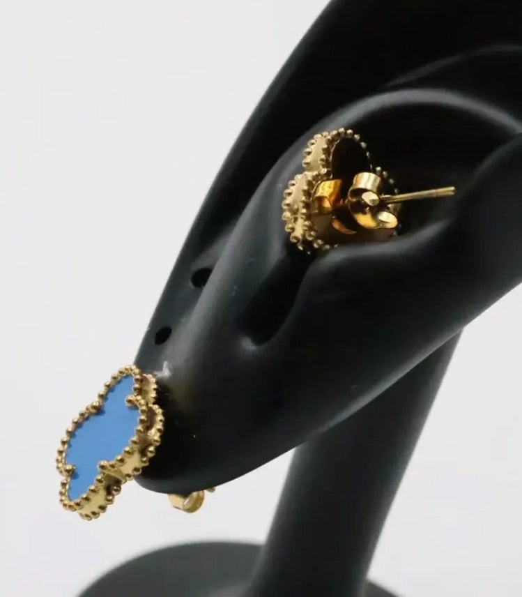 Arete Trébol 15 mm Dorado - Azul.