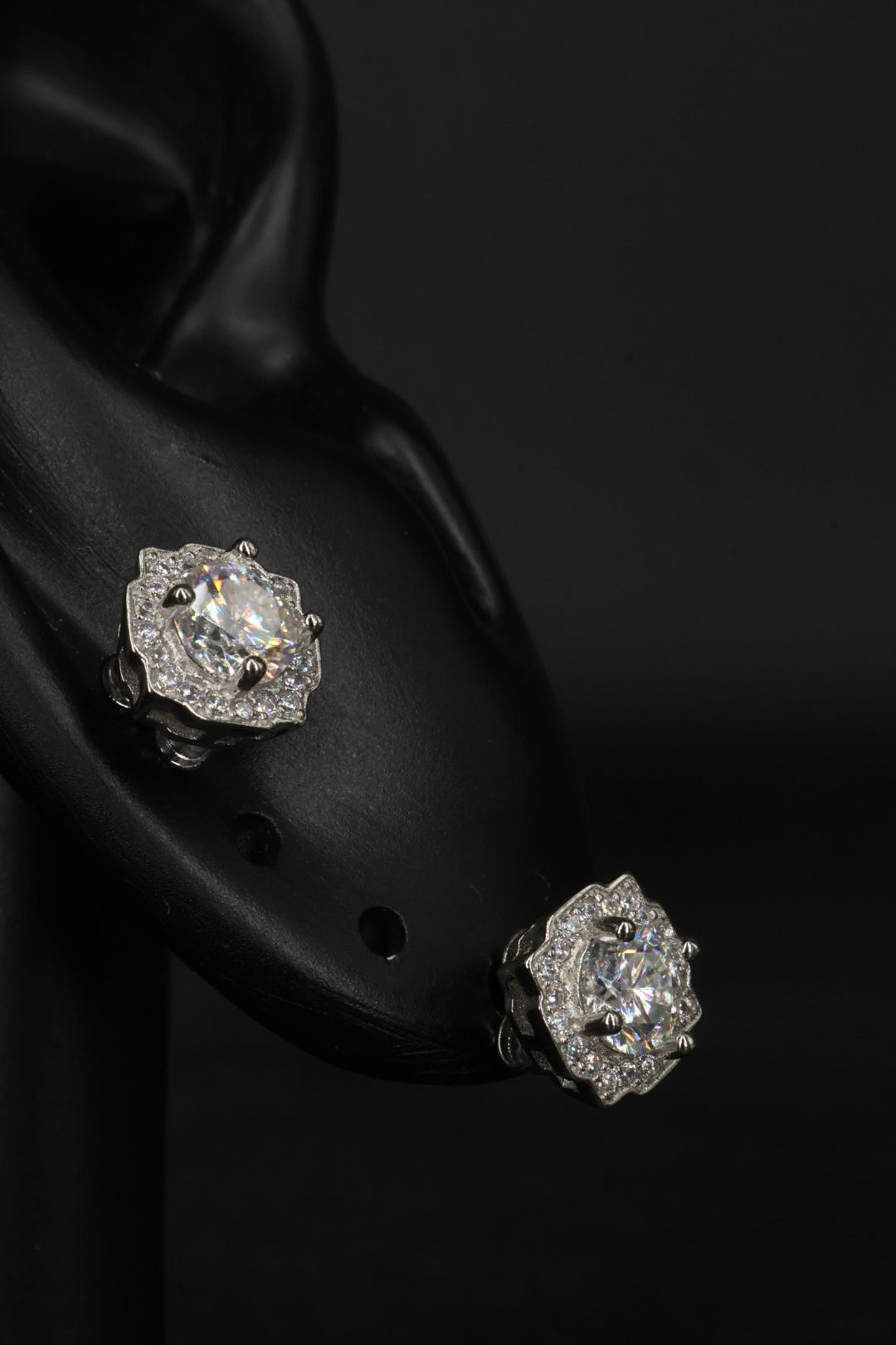 Aretes Hexagonal Plata .925 - Moissanita D 0.5 ct.
