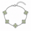Pulsera Trébol Plateado - Zirconias Verdes.