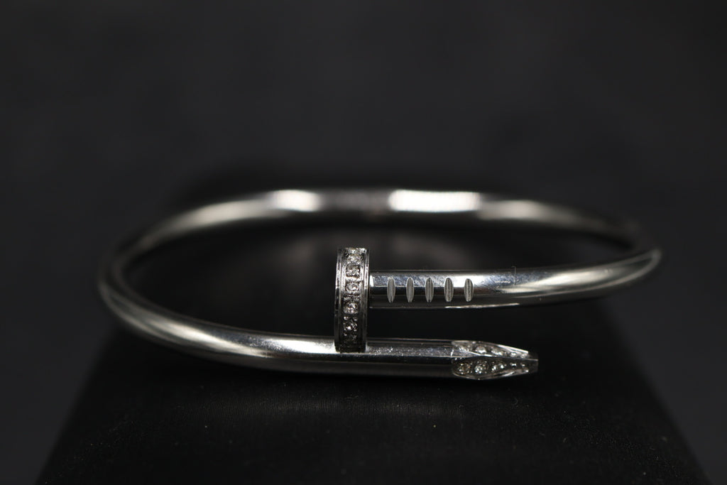Pulsera Brazalete Clavo Drill - Plateado Zirconias.