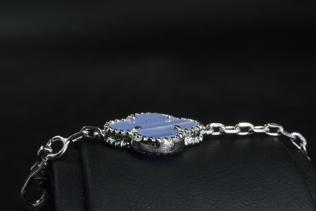 Pulsera VCA Plata .925 1:1 Vintage Alhambra, 5 Motivos Azul Nácar - Diamonds.