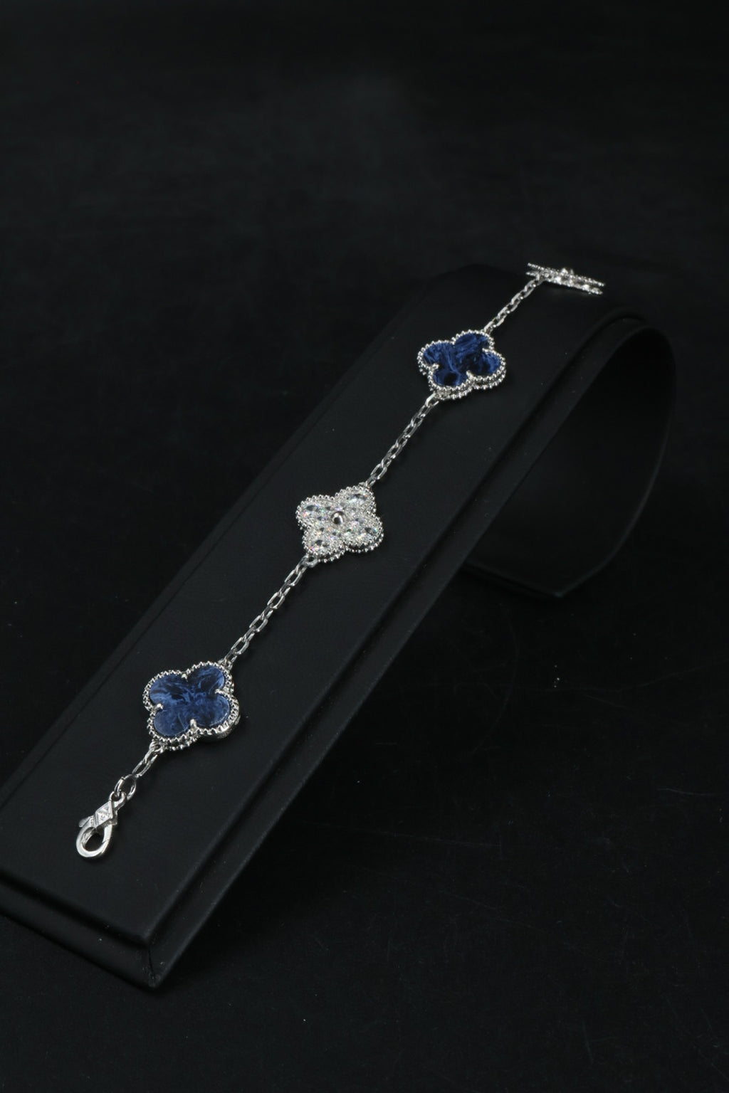 Pulsera VCA Plata .925 1:1 Vintage Alhambra, 5 Motivos Sodalita- Diamonds.