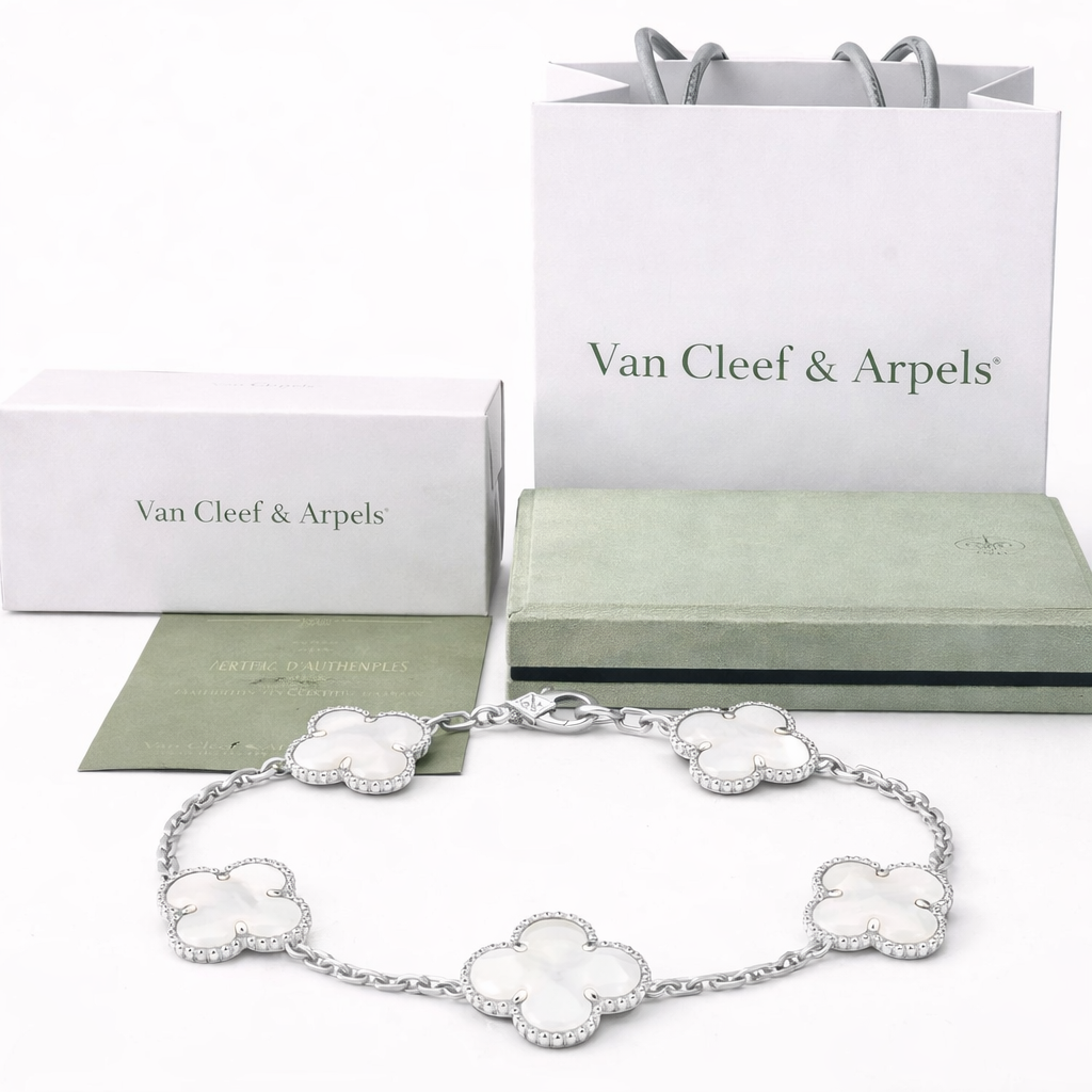 Pulsera VCA Plata .925 1:1 Vintage Alhambra, 5 Motivos Nácar