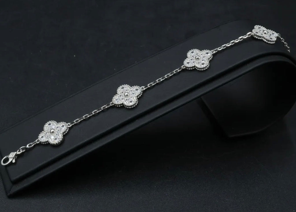 Pulsera VCA Plata .925 1:1 Vintage Alhambra, 5 Motivos Diamonds