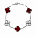 Pulsera Trébol Rojo Mármol- Láser Plateado.