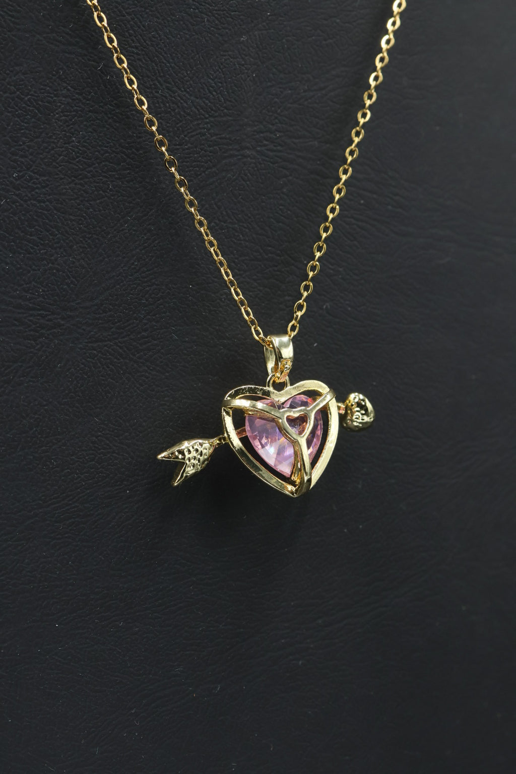 Collar con dije de Corazón Zirconia Rosa - Gold.