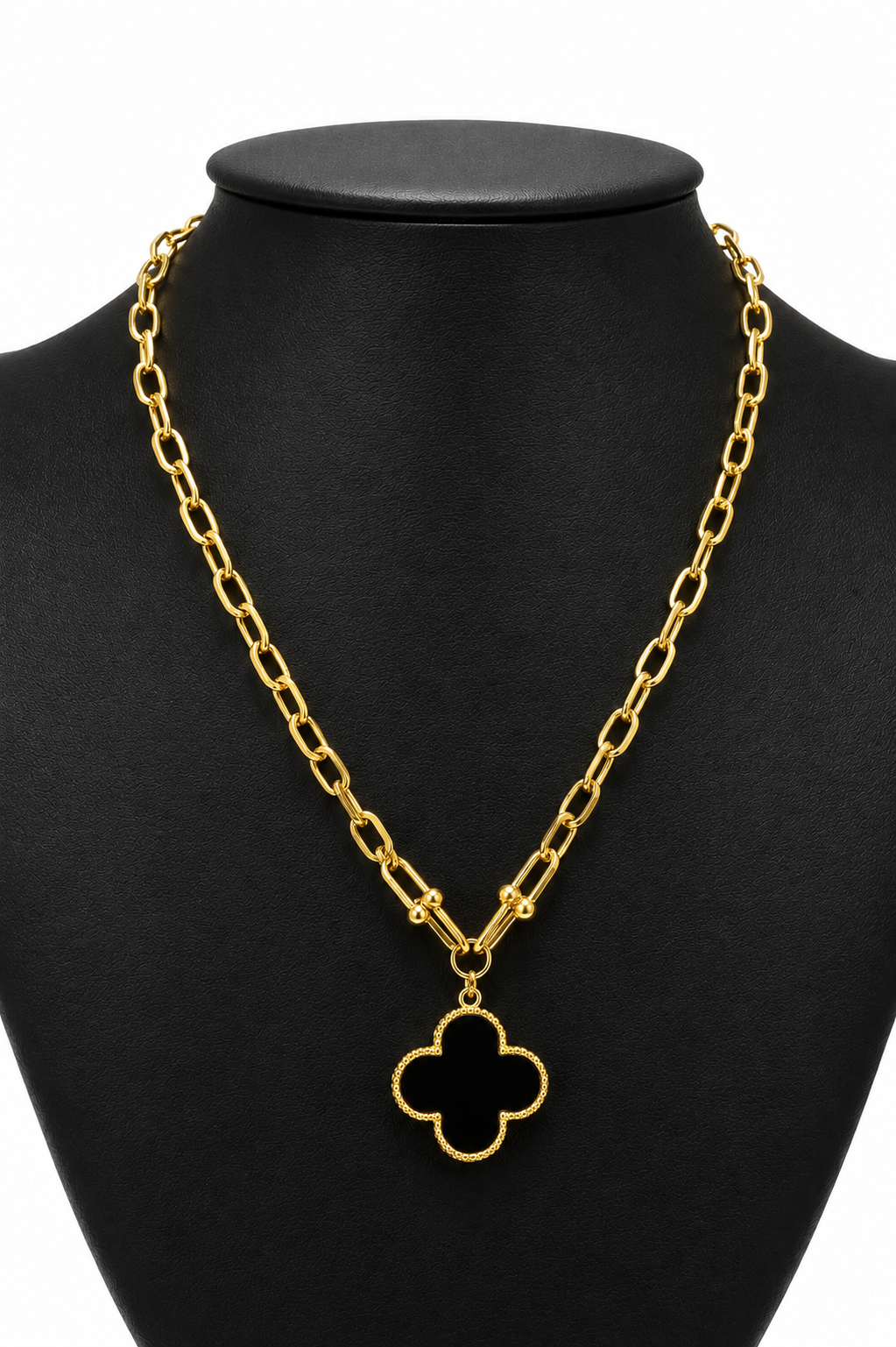 Collar Grande 1 trébol - Dorado / Negro.