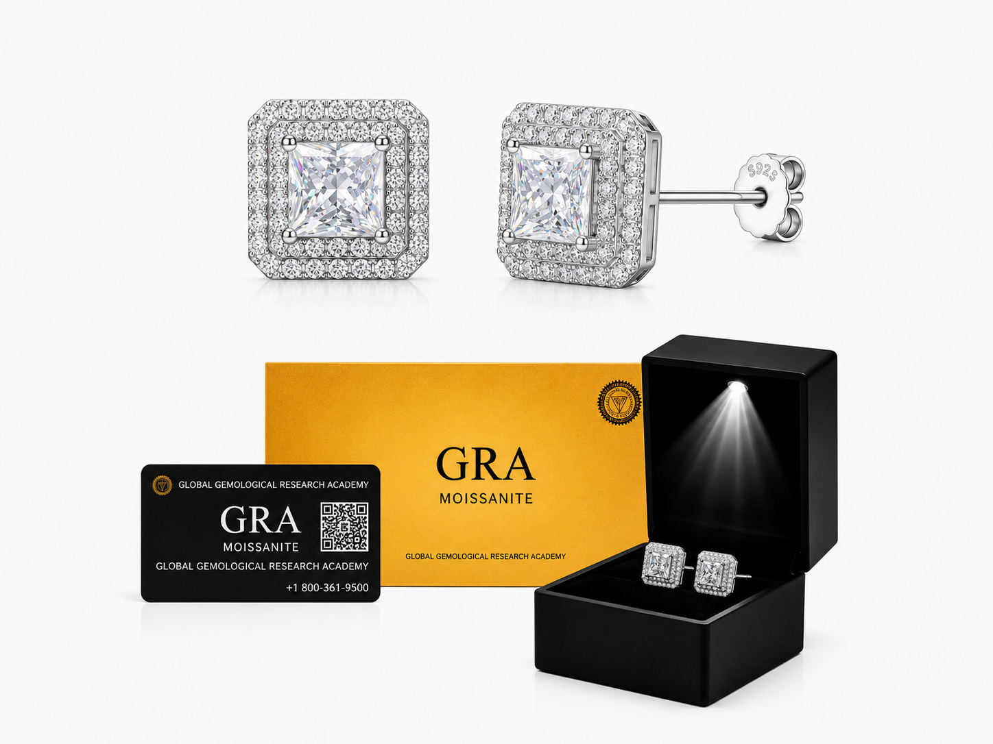Aretes en Plata 925 Full Double Box Silver - Moissanita.