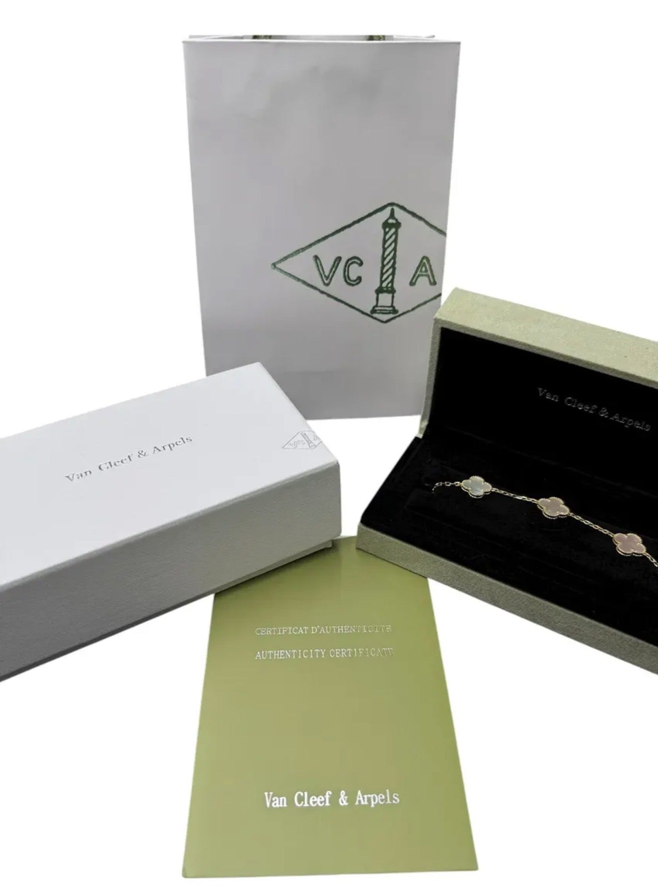 Pulsera VCA Plata .925 1:1 Vintage Alhambra, 5 Nácar/ Gold
