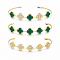Pulsera Trébol 15 mm con Zirconias 3 en 1 Dorado - Verde