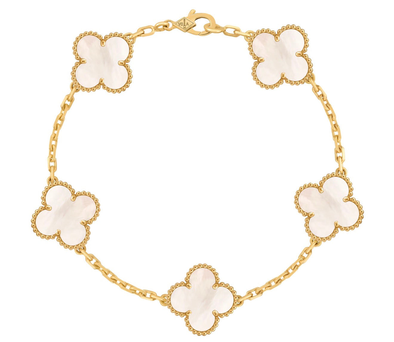 Pulsera VCA Plata .925 1:1 Vintage Alhambra, 5 Nácar/ Gold