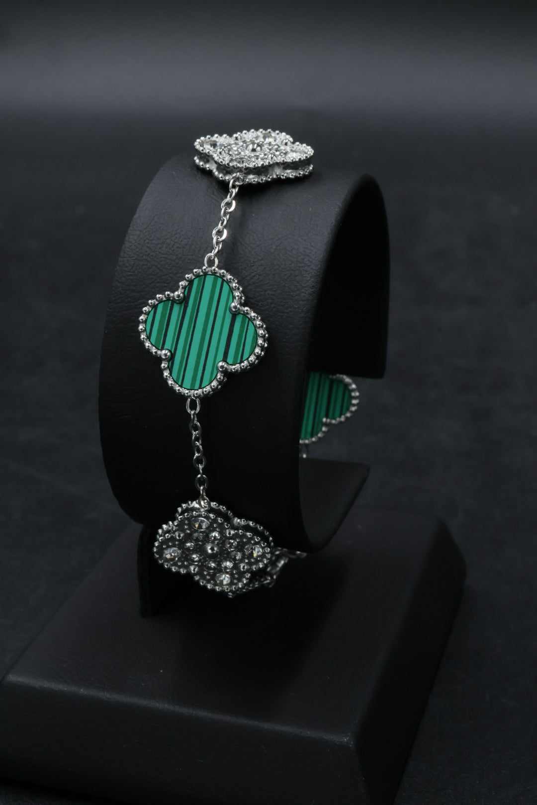 Pulsera Trébol 15 mm con Zirconias 3 en 1 Plateado - Verde