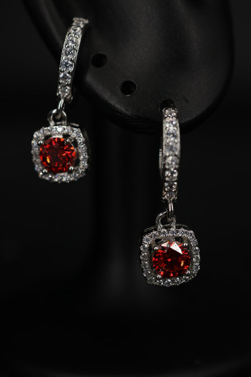 Aretes Colgante Box Plata .925 - Moissanita Red 0.5 ct.