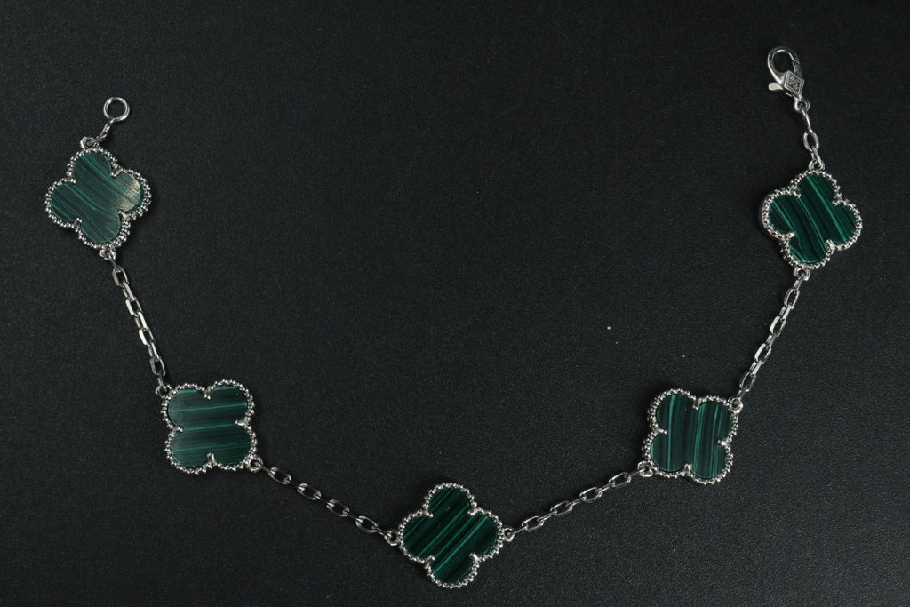 Pulsera VCA Plata .925 1:1 Vintage Alhambra, 5 Motivos Malaquita.
