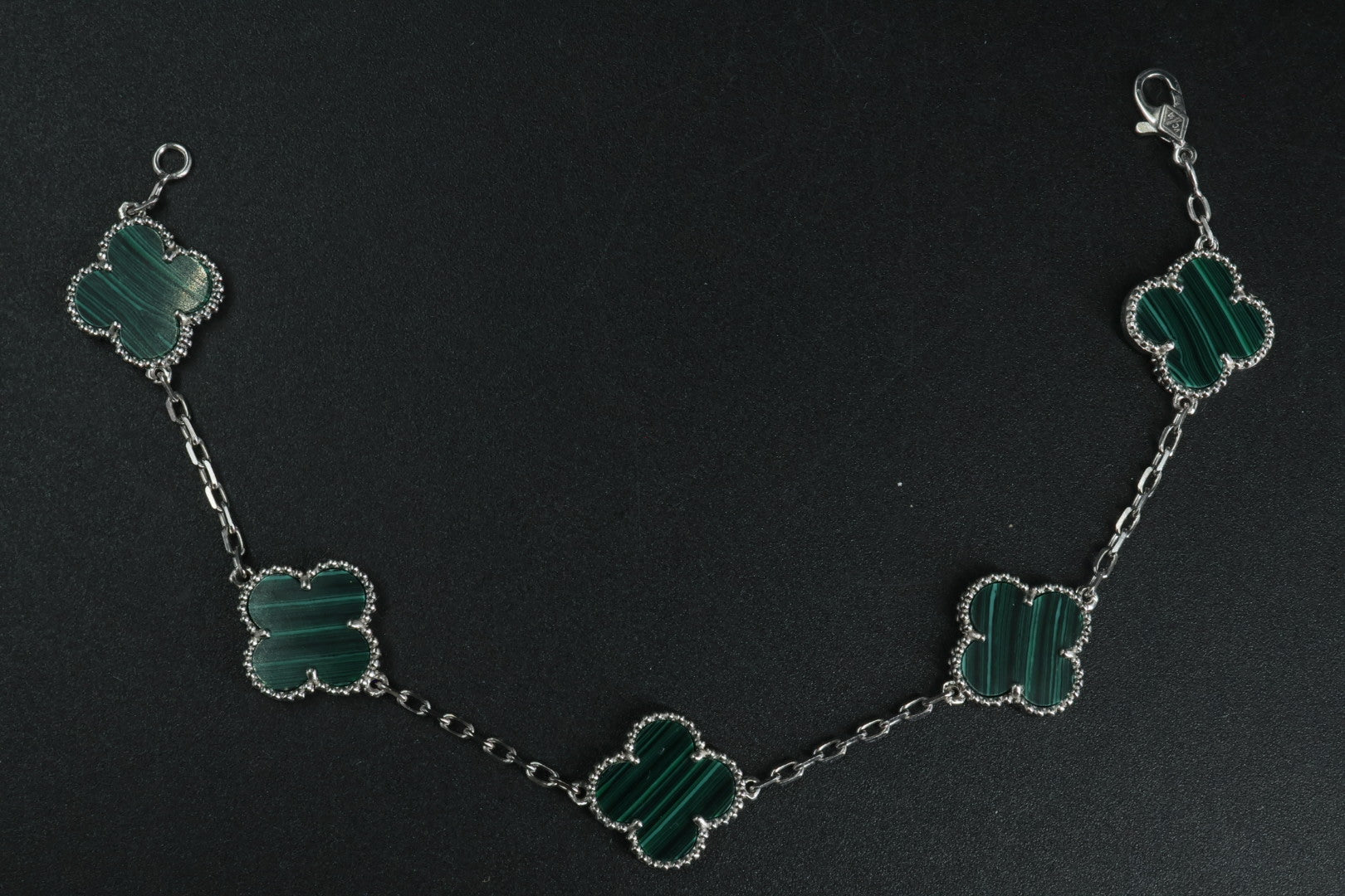 Pulsera VCA Plata .925 1:1 Vintage Alhambra, 5 Motivos Malaquita.