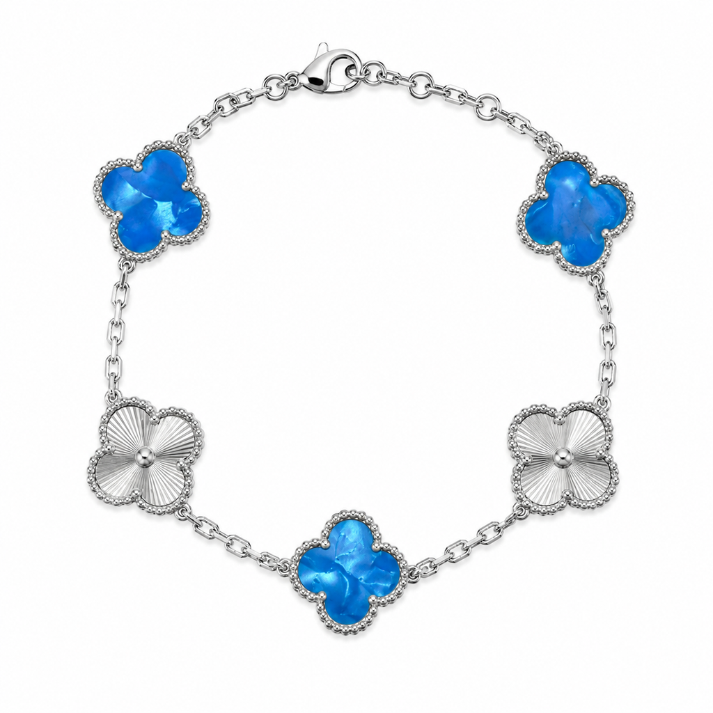 Pulsera Trébol Azul Rey Mármol- Láser Plateado.