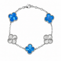 Pulsera Trébol Azul Rey Mármol- Láser Plateado.