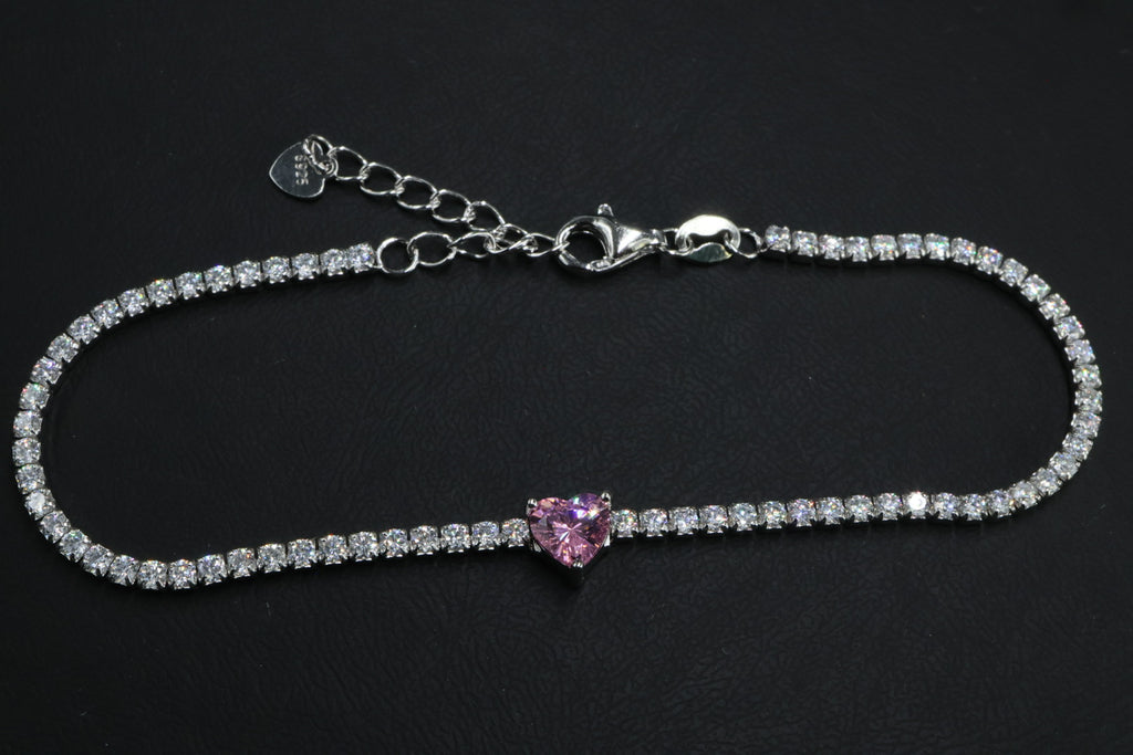 Pulsera Tenis Corazón Rosa