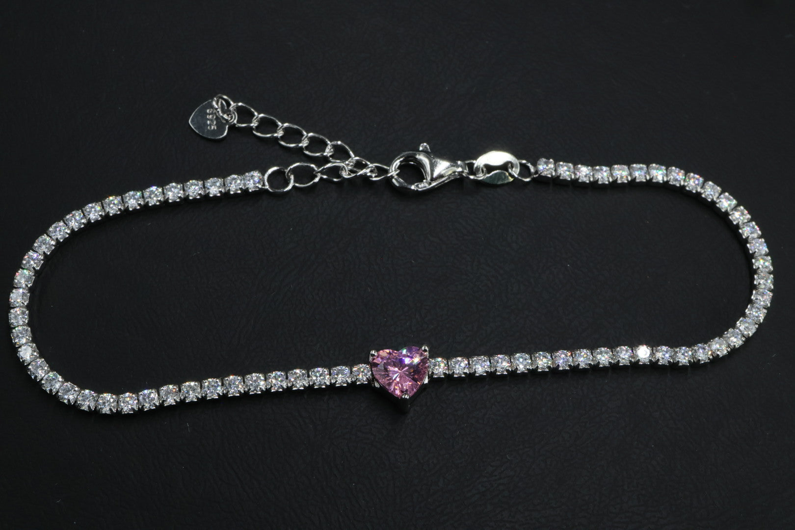 Pulsera Tenis Corazón Rosa