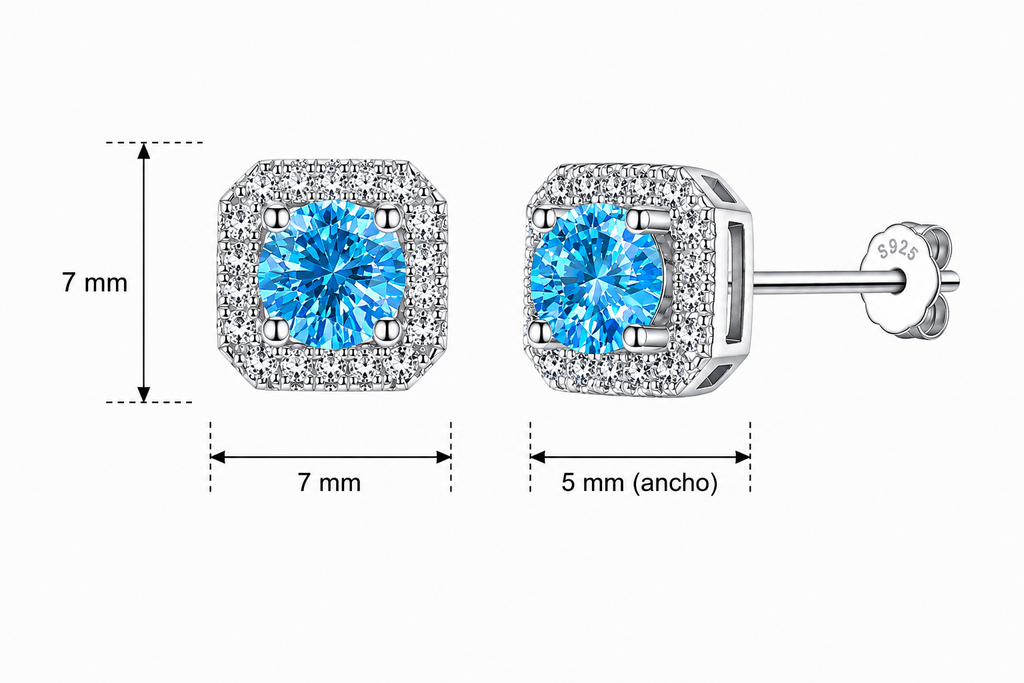 Aretes en Plata 925 Perfect Box - Moissanita Blue 0.5 ct.