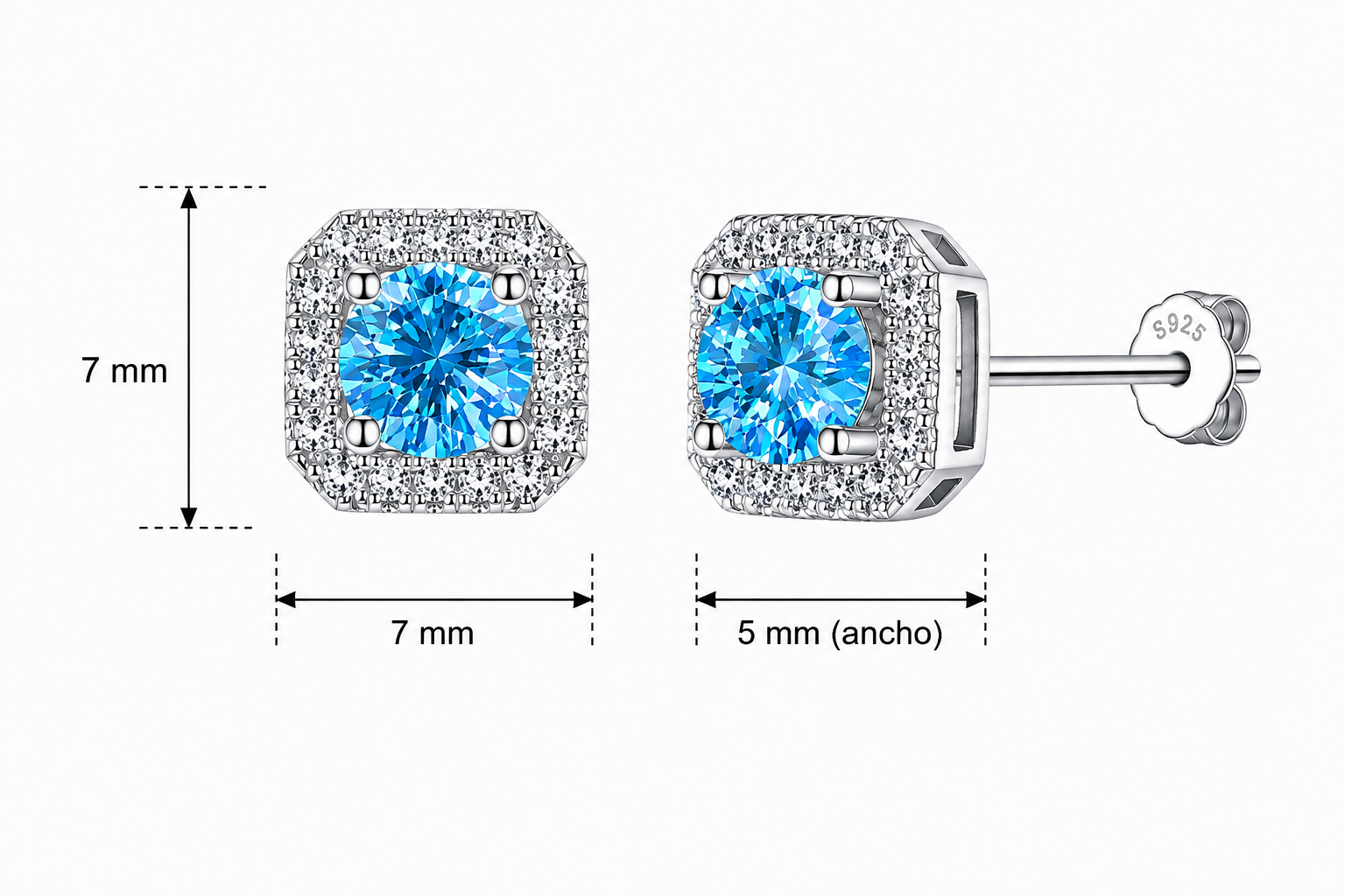Aretes en Plata 925 Perfect Box - Moissanita Blue 0.5 ct.