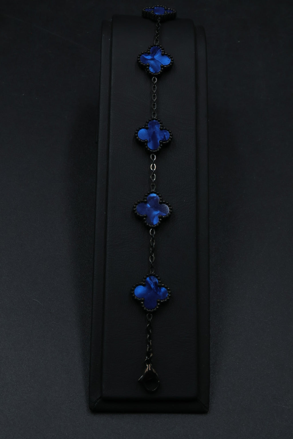Pulsera Negra Trébol 13 mm Mármol - Azul.
