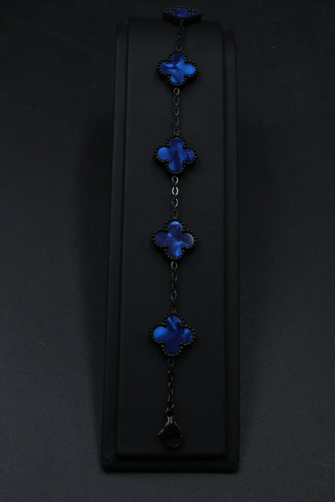 Pulsera Negra Trébol 13 mm Mármol - Azul.