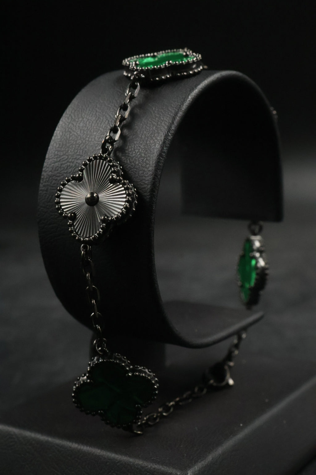 Pulsera Trébol Verde Mármol- Láser Negro.