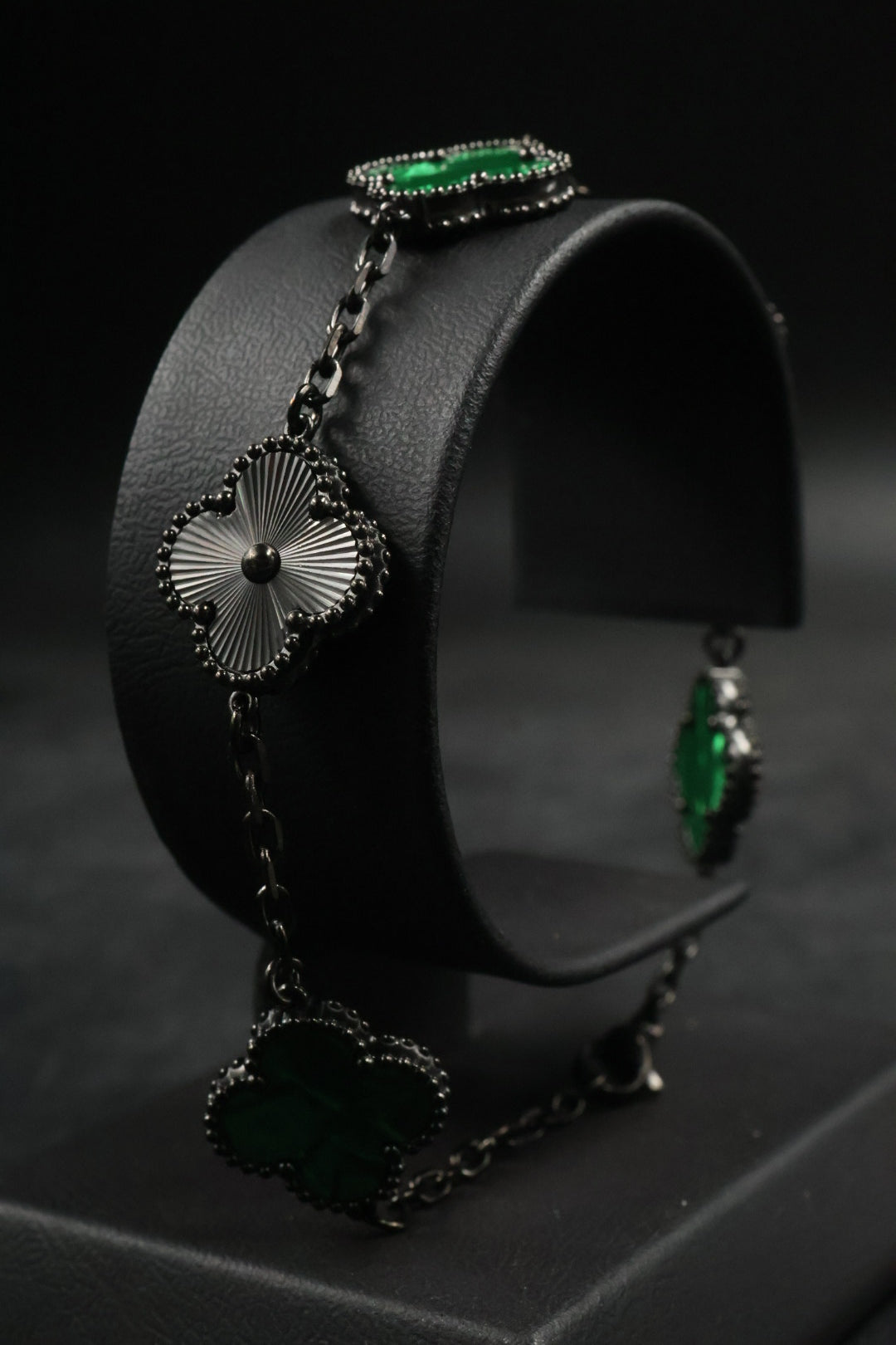 Pulsera Trébol Verde Mármol- Láser Negro.