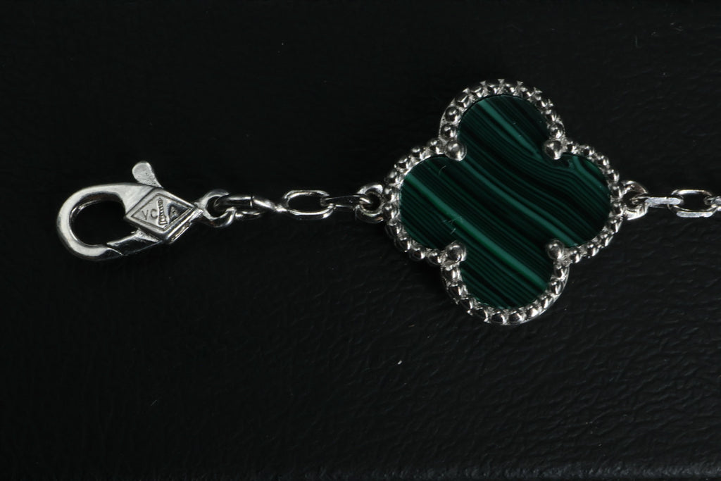 Pulsera VCA Plata .925 1:1 Vintage Alhambra, 5 Motivos Malaquita.