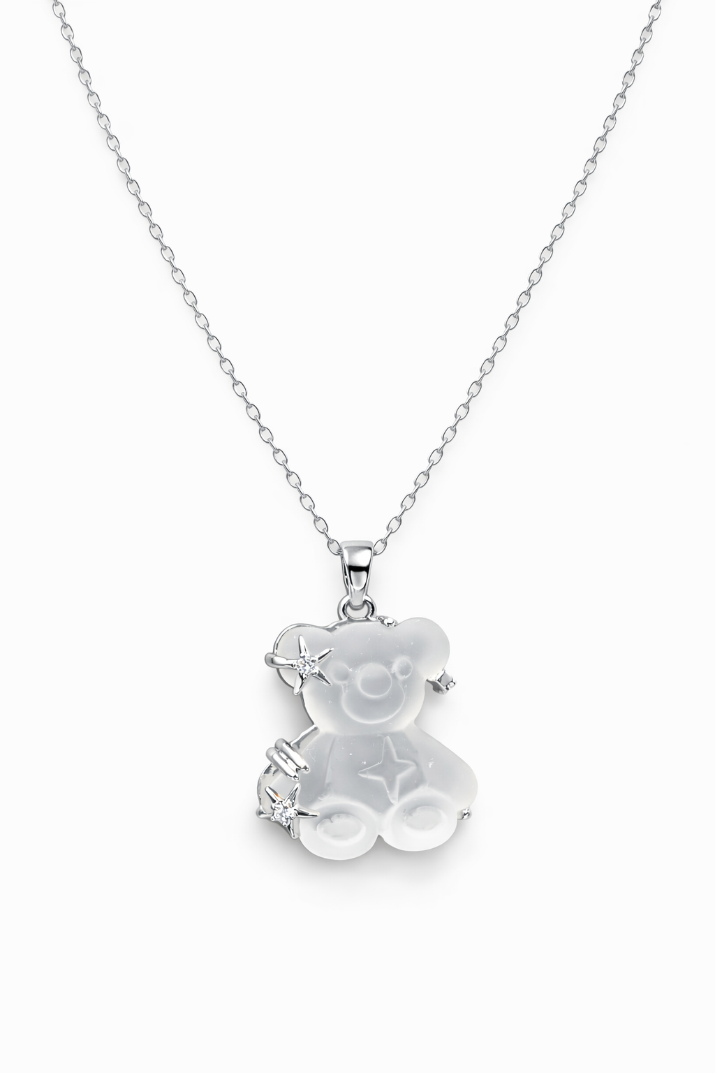 Collar con dije de Oso de Cristal Transparente - Silver.