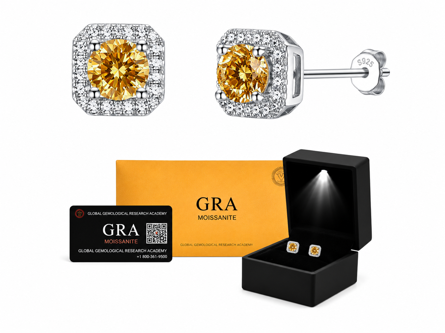 Aretes en Plata 925 Perfect Box - Moissanita Champagne 0.5 ct.