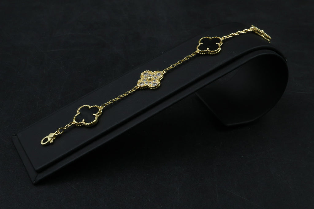Pulsera VCA Plata .925 1:1 Vintage Alhambra, 5 Onyx - Diamonds / Gold