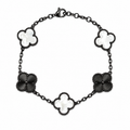 Pulsera Trébol Blanco Nácar - Láser Negro.
