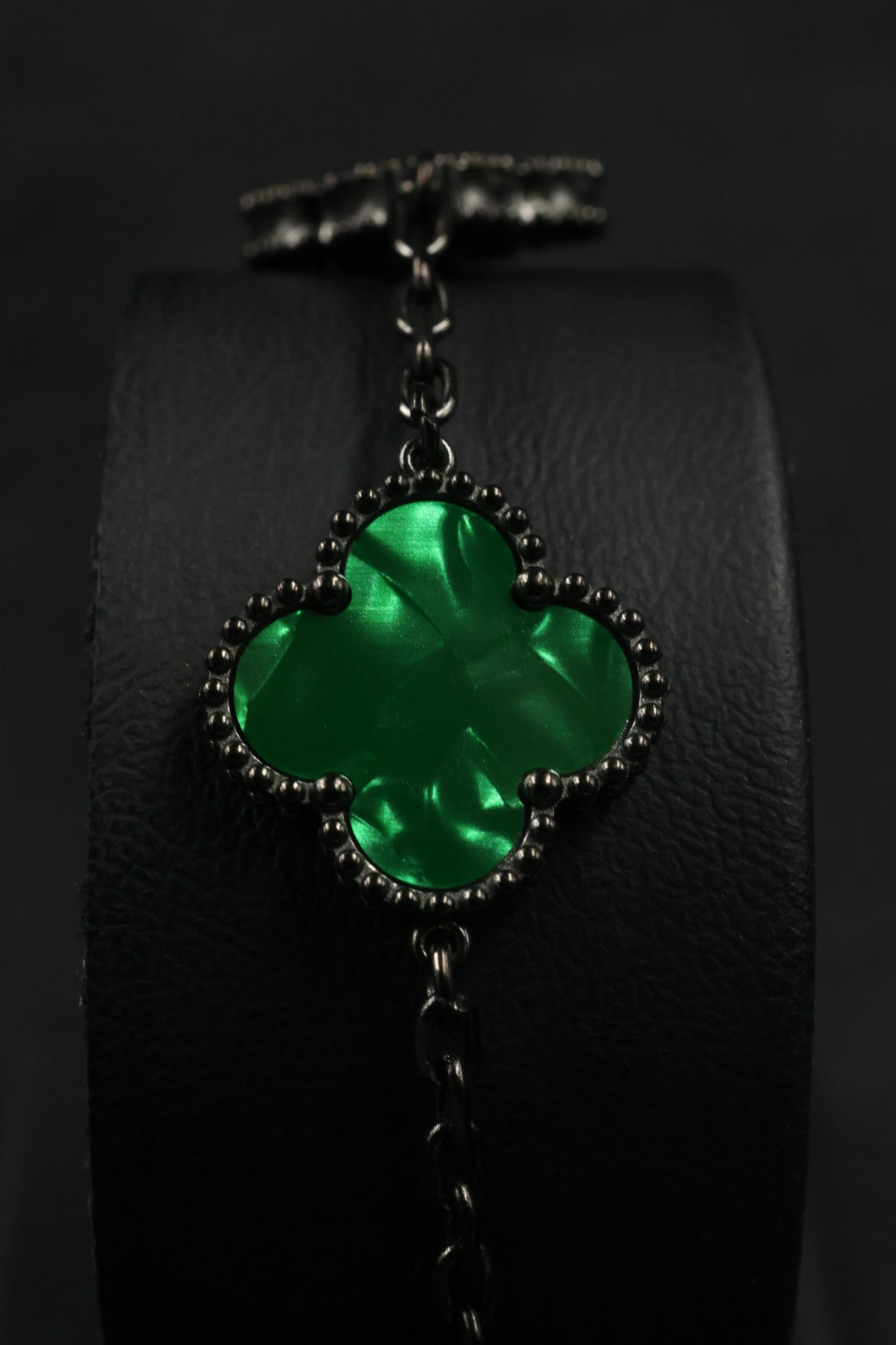 Pulsera Trébol Verde Mármol- Láser Negro.