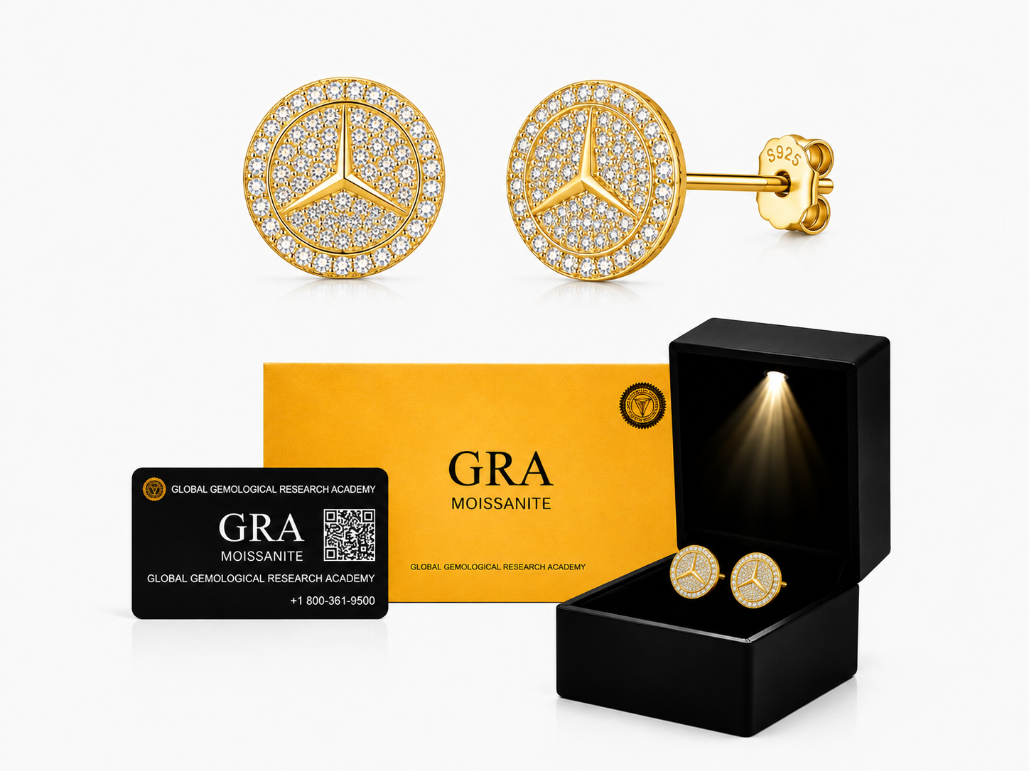 Aretes en Plata 925 Estrella Gold - Moissanita.