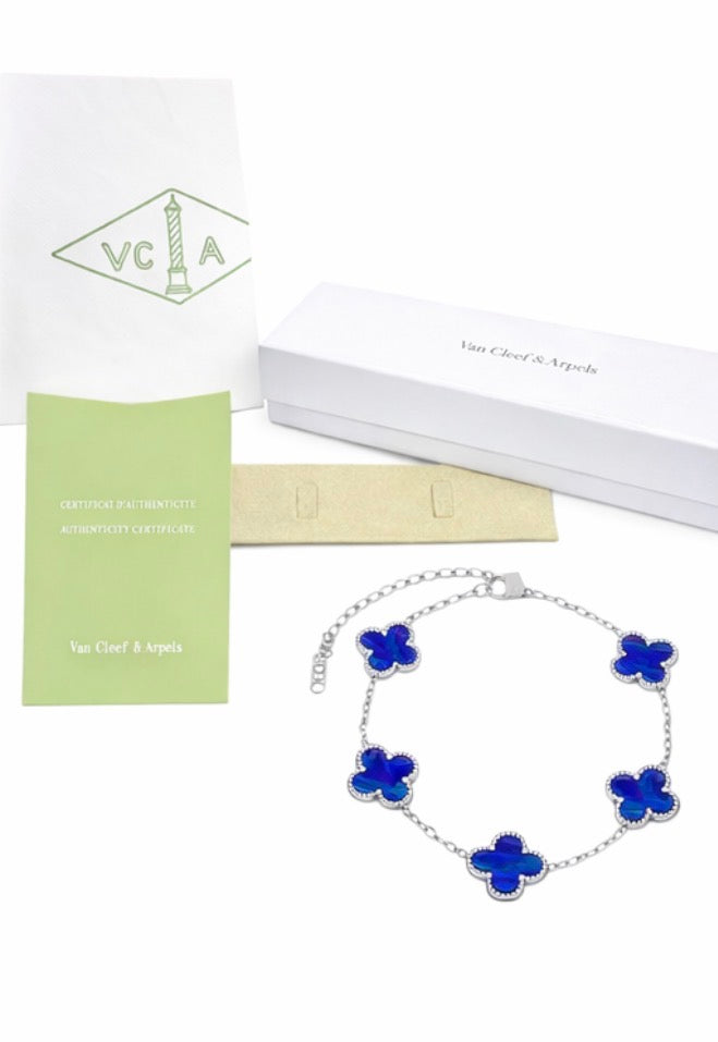Pulsera Full Set trébol 15 mm básica. Plateada - Azul