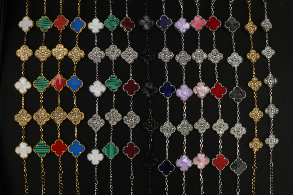 Paquete Emprendedores 10 Pulseras Trébol con Zirconias 15 mm. 3 en 1 / Mármol.