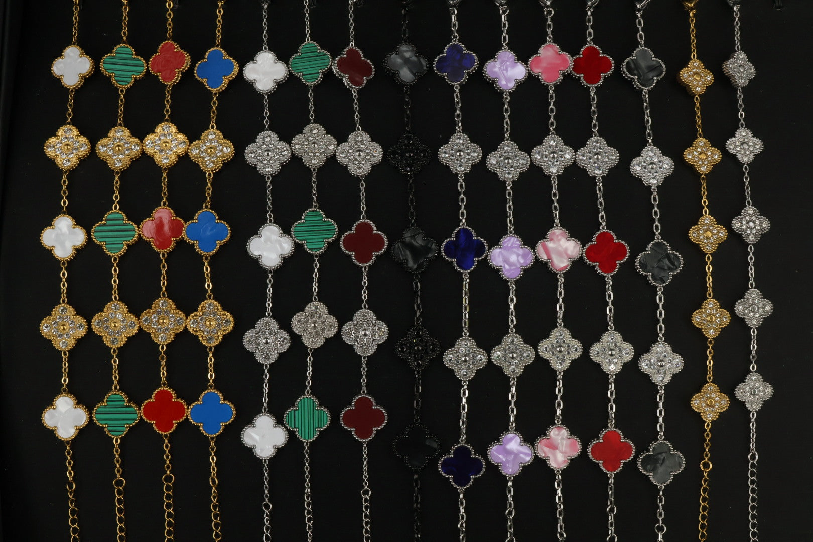Paquete Emprendedores 10 Pulseras Trébol con Zirconias 15 mm. 3 en 1 / Mármol.