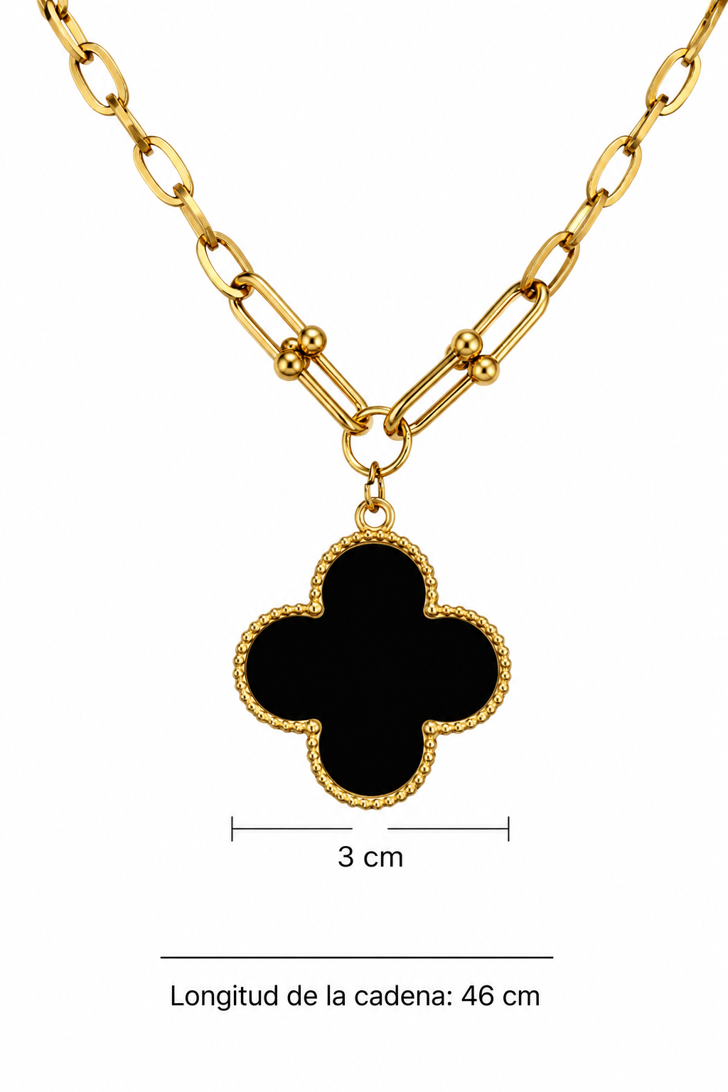 Collar Grande 1 trébol - Dorado / Negro.