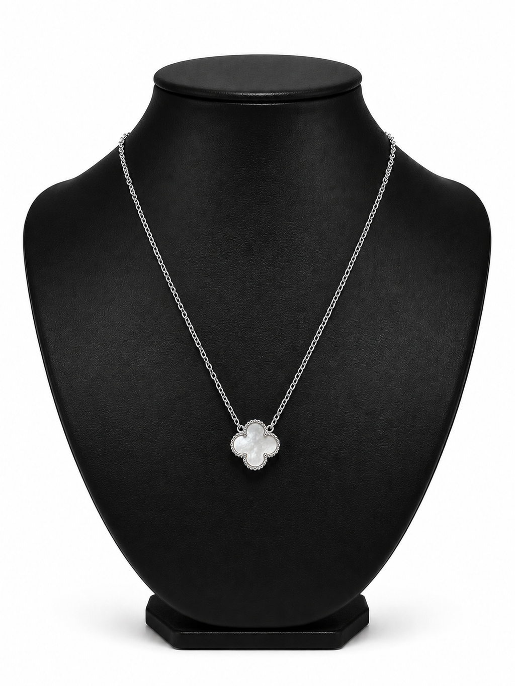 Collar 1 trébol - Plateado / Blanco.