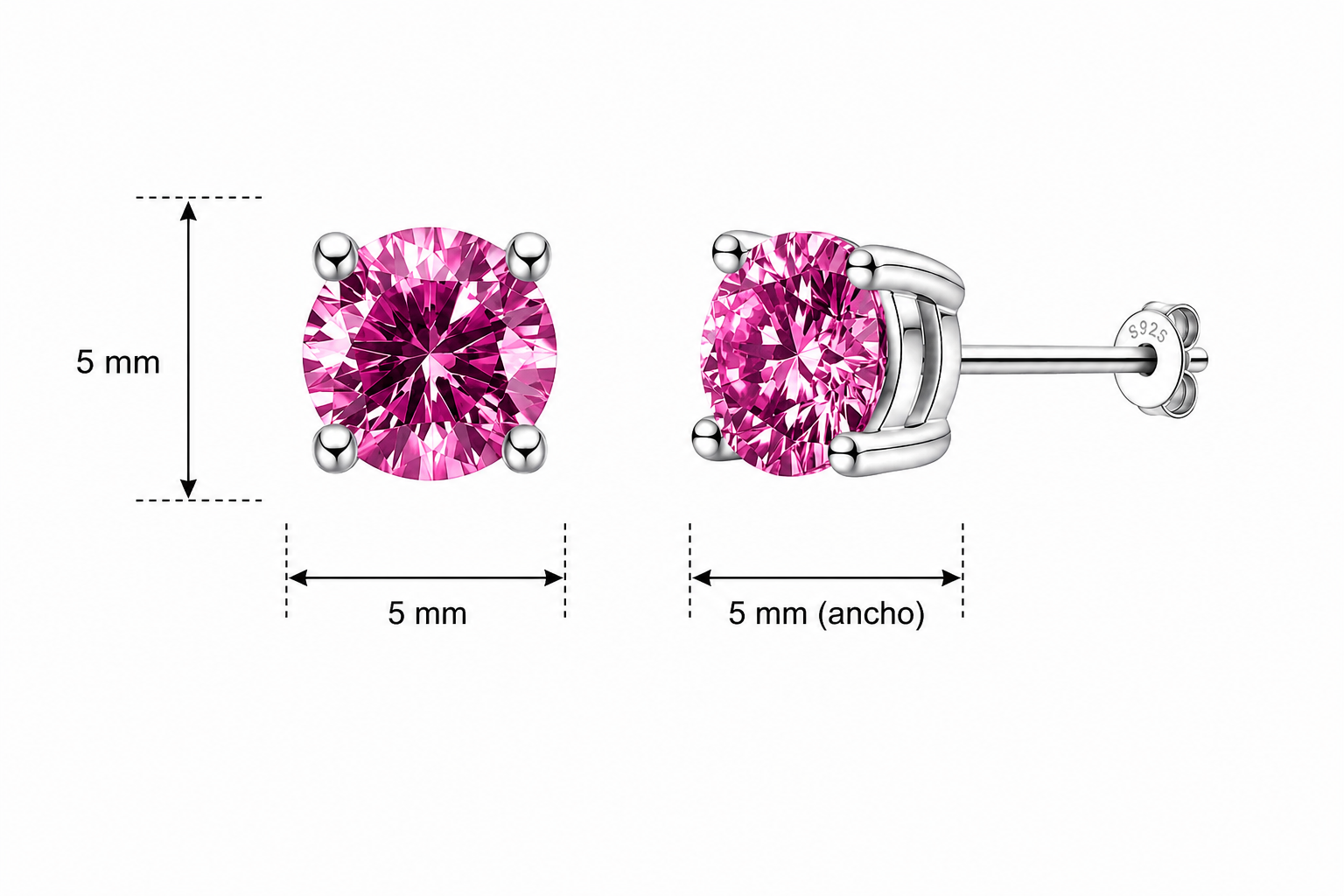 Aretes Plata .925 - Moissanita Pink 0.5 ct.