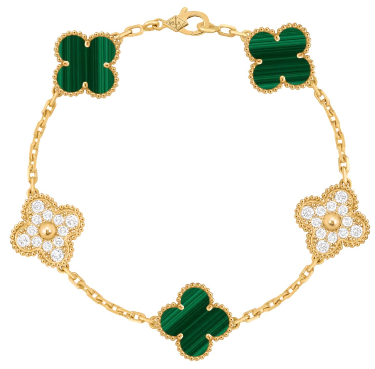 Pulsera VCA Alhambra 1:1 Gold Malaquita - Diamonds
