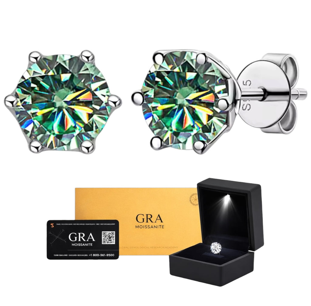 Aretes Plata .925 - Moissanita Green 0.5 ct.