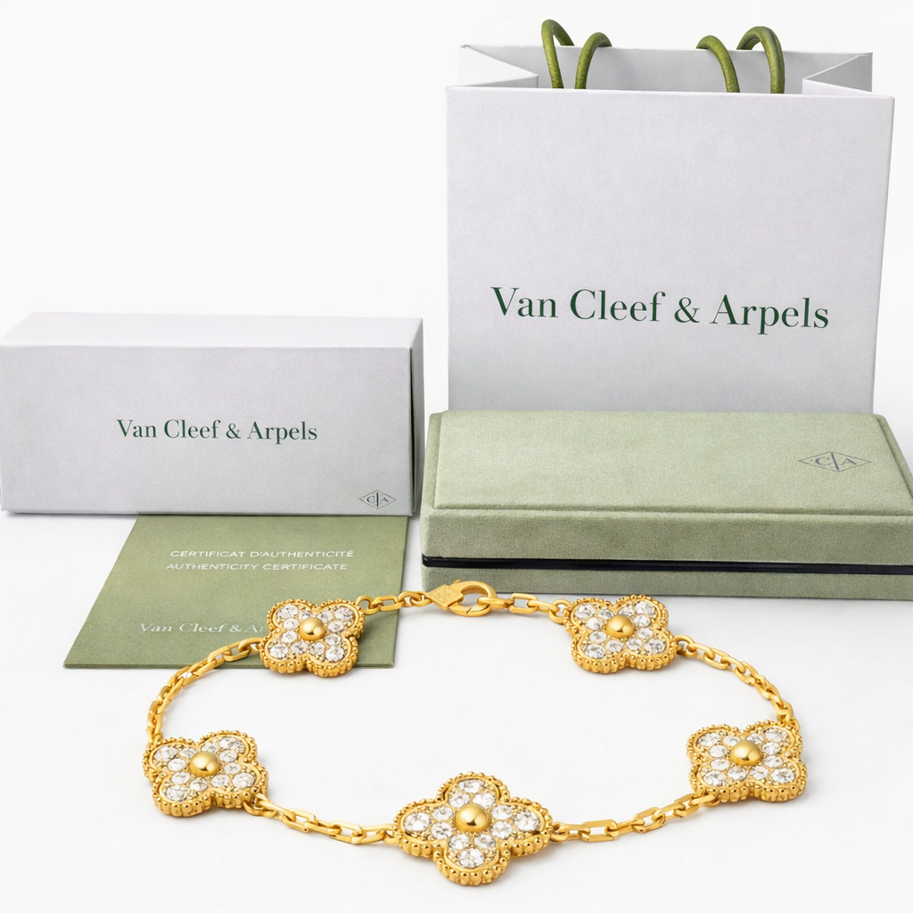 Pulsera VCA Plata .925 1:1 Vintage Alhambra, 5 Diamonds / Gold