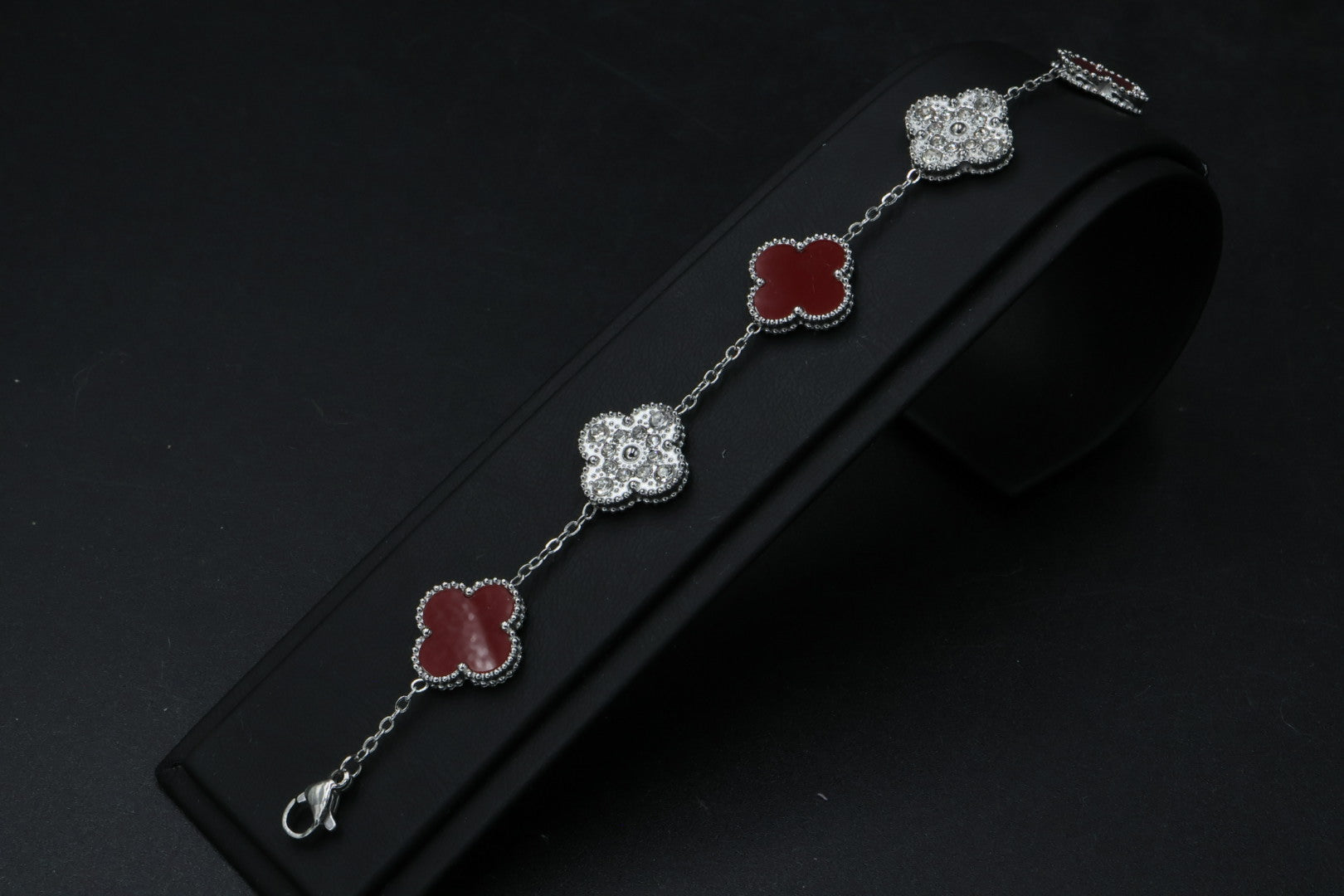 Pulsera Trébol con Zirconias 3 en 1 Plateado - Rojo