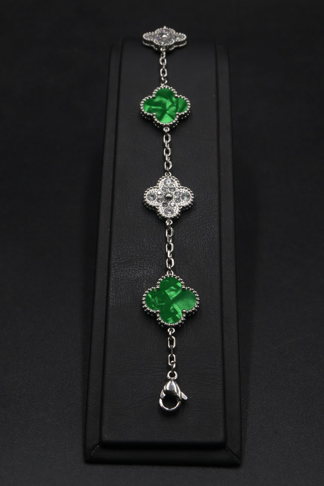 Pulsera Trébol 15 mm Mármol Verde con Zirconias