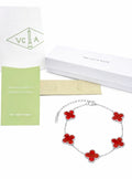 Pulsera Full Set trébol 15 mm básica. Plateada - Rojo