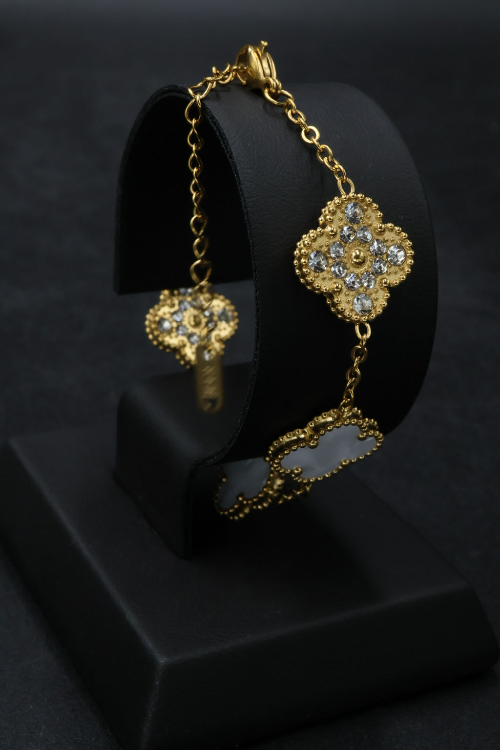 Pulsera Trébol 15 mm con Zirconias 3 en 1 Dorado - Blanco