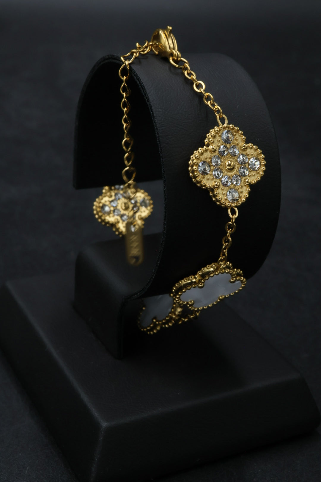 Pulsera Trébol 15 mm con Zirconias 3 en 1 Dorado - Blanco